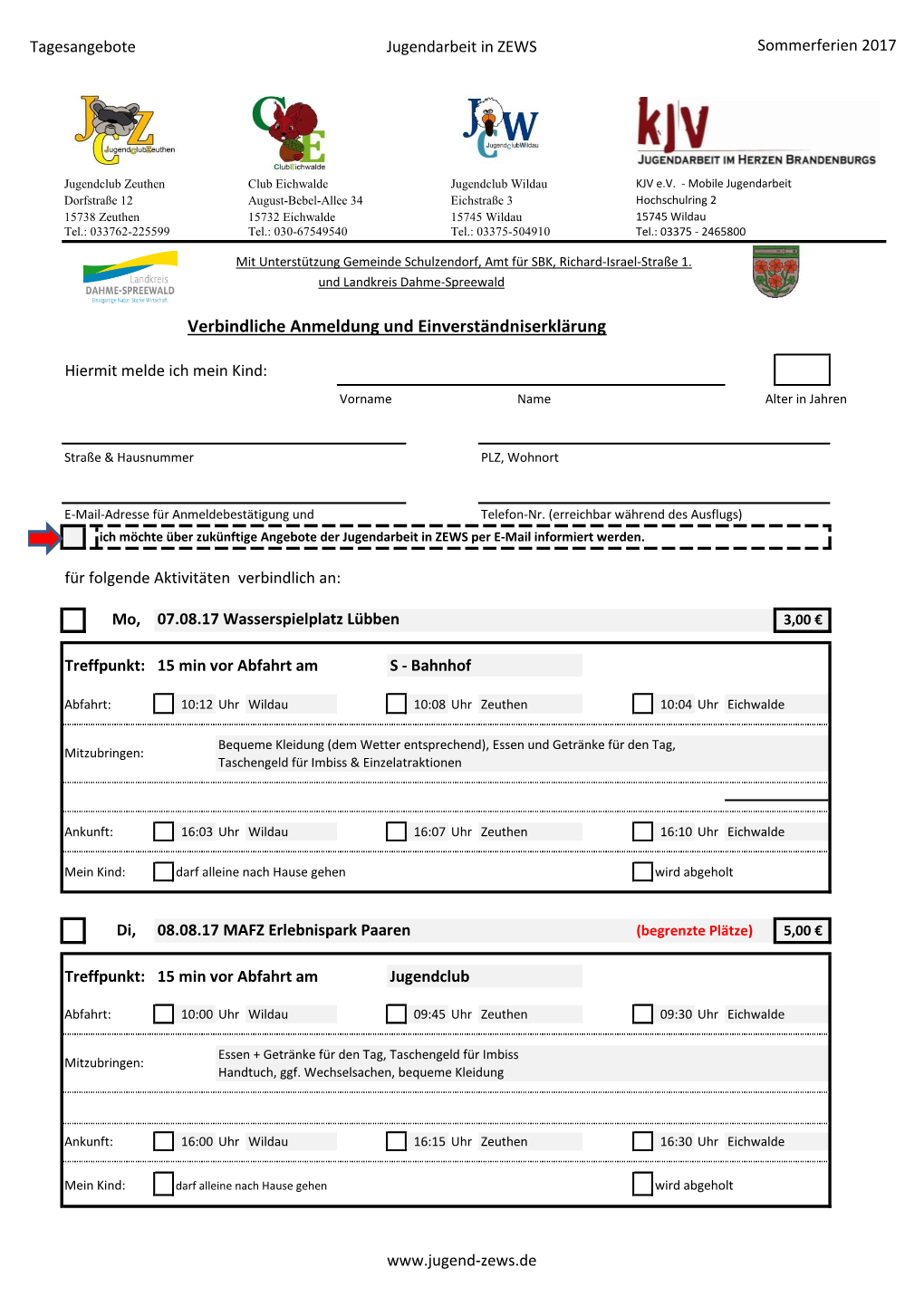 Verbindliche Anmeldung Und Einverständniserklärung