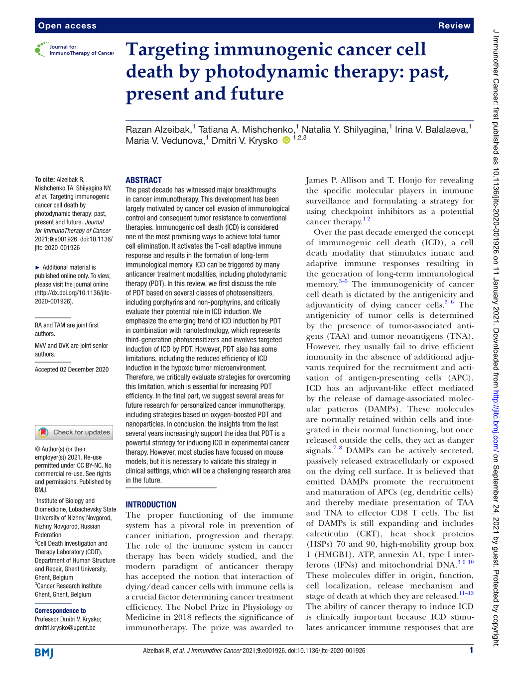 Targeting Immunogenic Cancer Cell Death by Photodynamic Therapy: Past, Present and Future