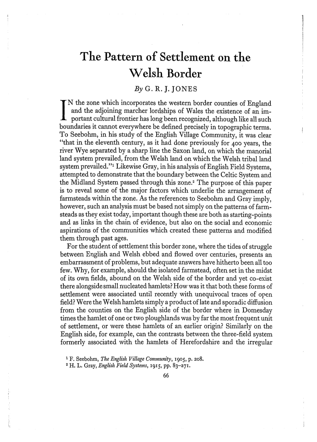 The Pattern of Settlement on the Welsh Border by G