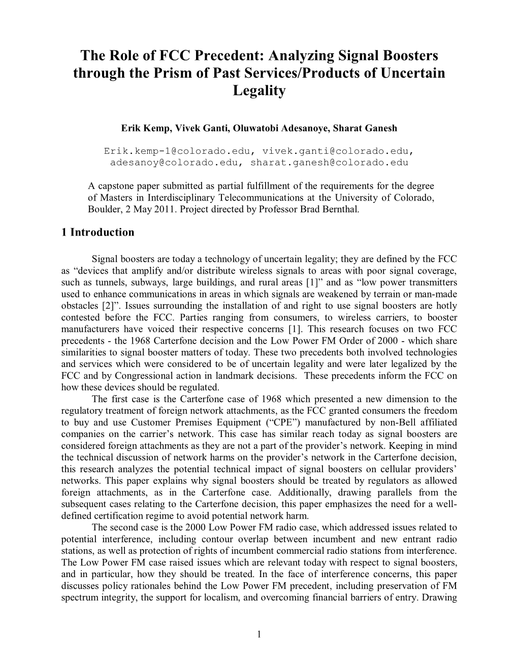 The Role of FCC Precedent: Analyzing Signal Boosters Through the Prism of Past Services/Products of Uncertain Legality