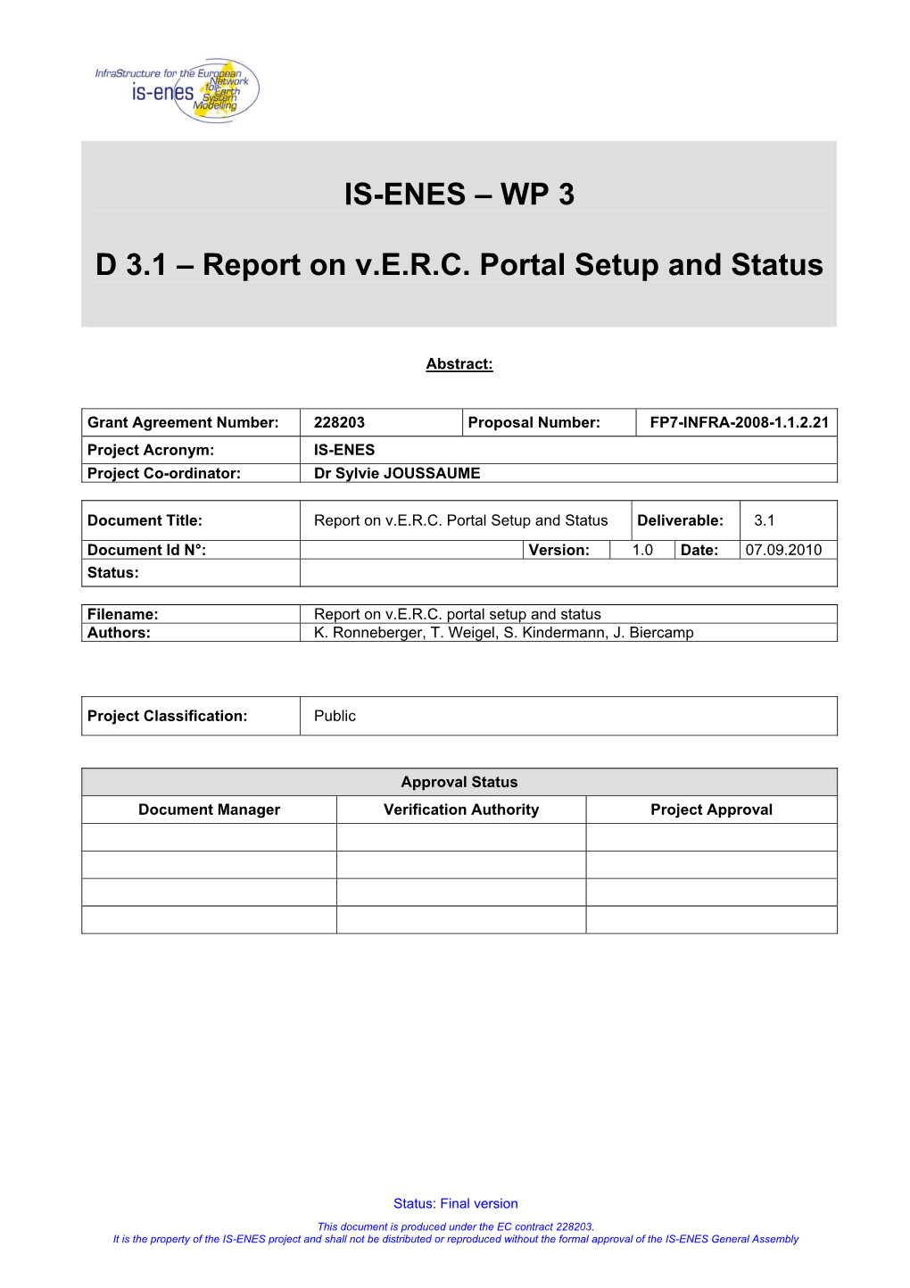 Report on Verc Portal Setup and Status