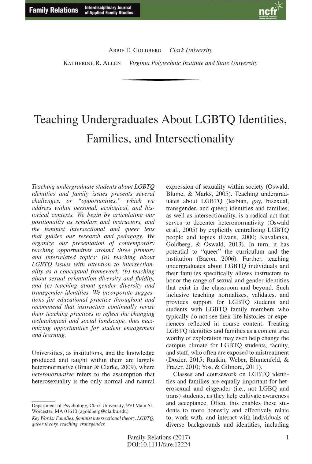 Teaching Undergraduates About LGBTQ Identities, Families, and Intersectionality