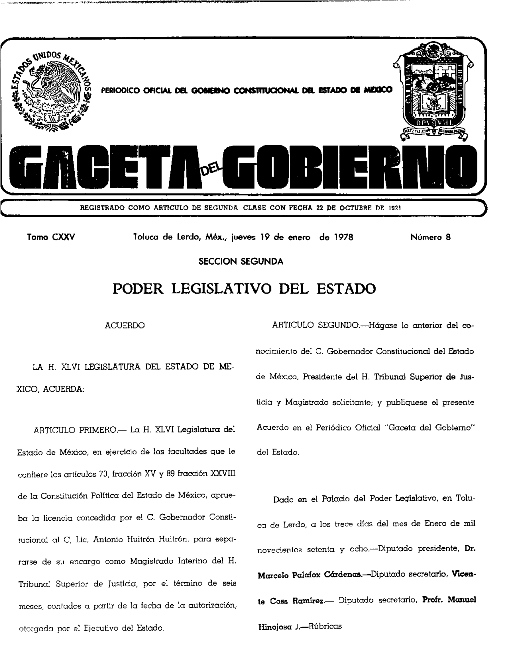 Acuerdo De La XLVI Legislatura Del Estado Por El Que Se Aprueba La