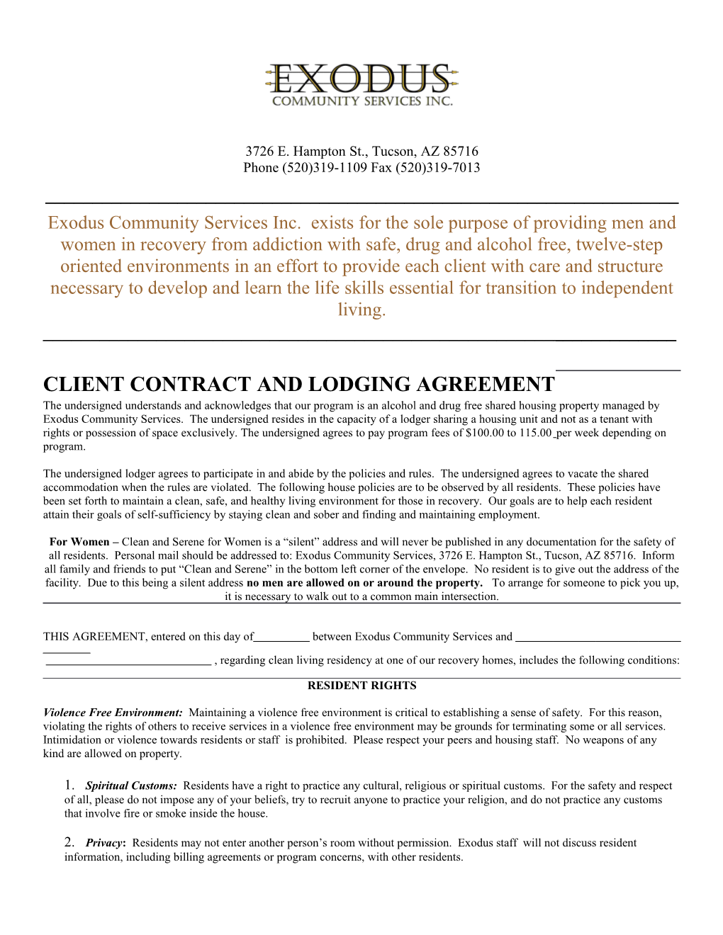 Client Contract and Lodging Agreement