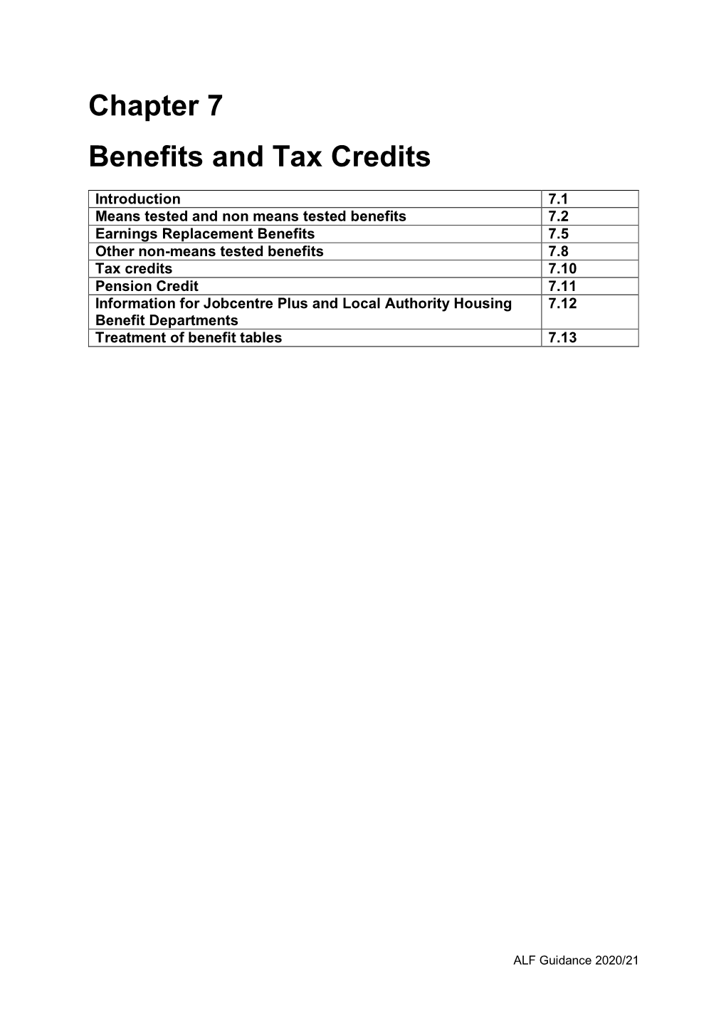 Chapter 7 Benefits and Tax Credits