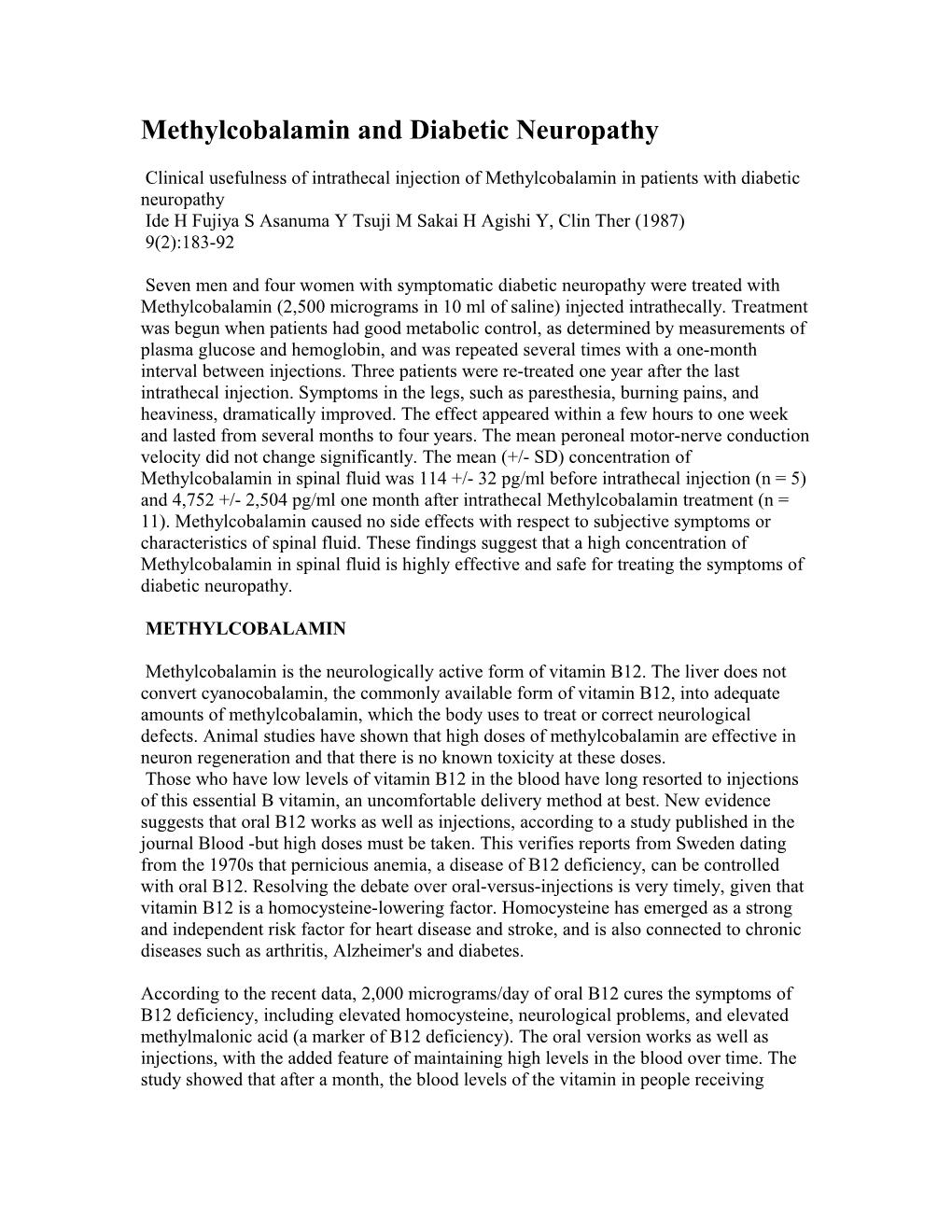 Methylcobalamin and Diabetic Neuropathy