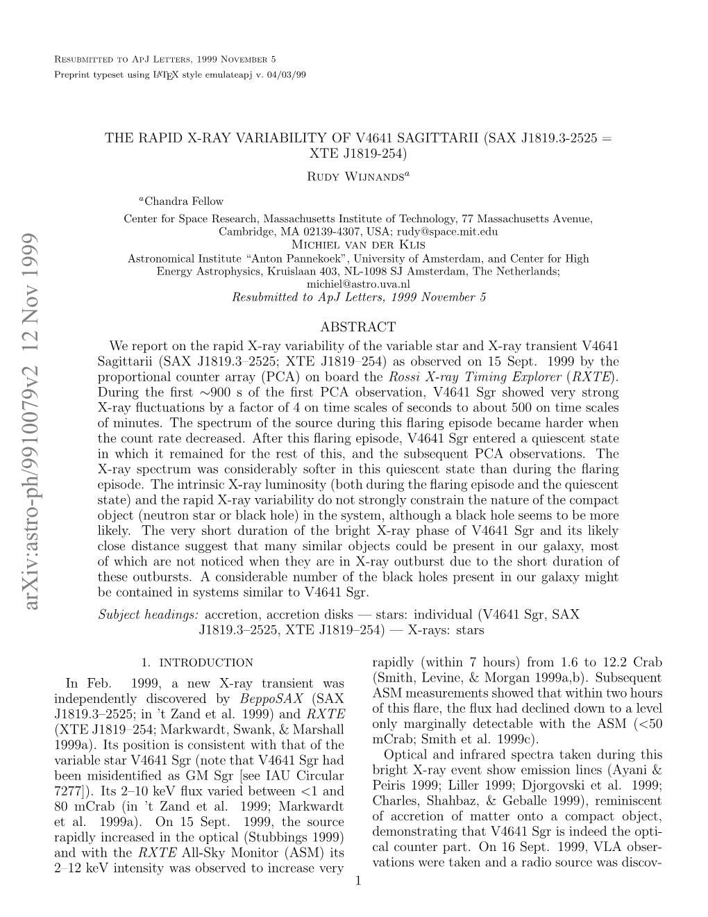 The Rapid X-Ray Variability of V4641 Sagittarii (SAX J1819. 3-2525= XTE J1819-254)