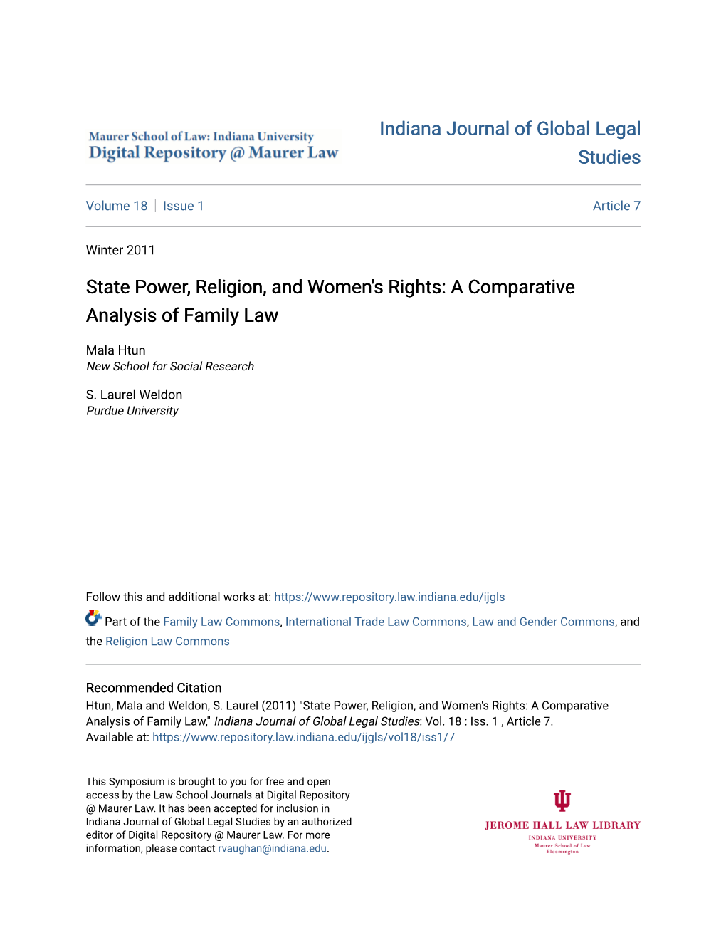 State Power, Religion, and Women's Rights: a Comparative Analysis of Family Law
