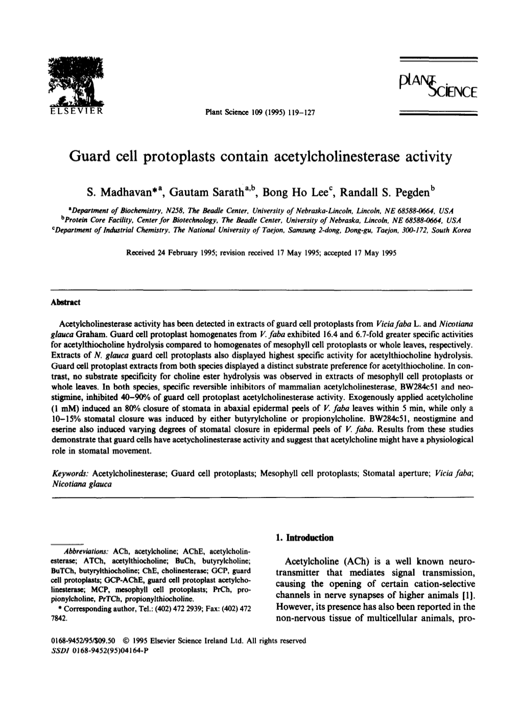 Guard Cell Protoplasts Contain Acetylcholinesterase Activity