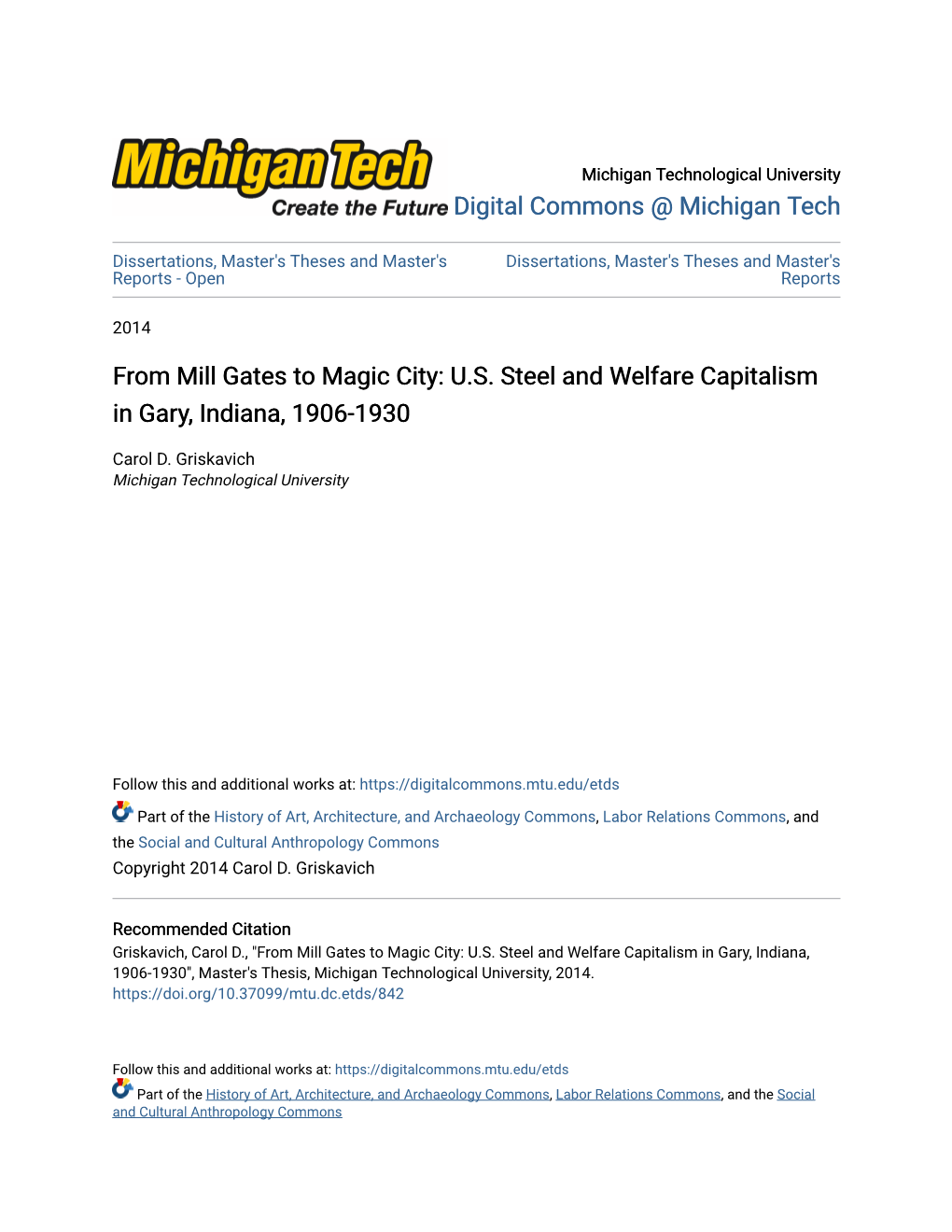 US Steel and Welfare Capitalism in Gary, Indiana, 1906-1930