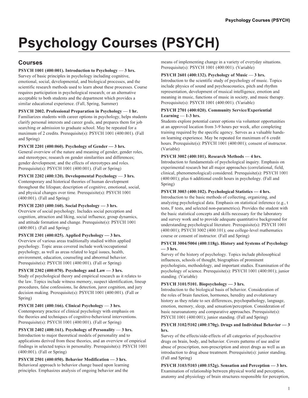 Psychology Courses (PSYCH) Psychology Courses (PSYCH)