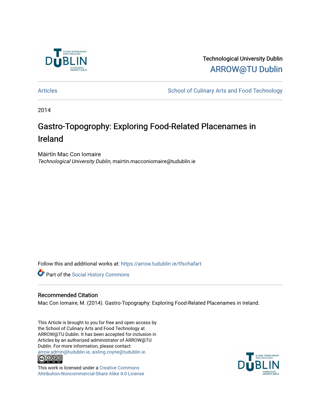 Gastro-Topogrophy: Exploring Food-Related Placenames in Ireland