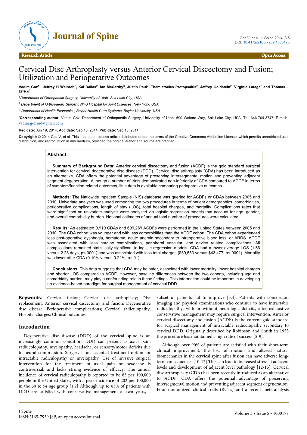 Cervical Disc Arthroplasty Versus Anterior Cervical Discectomy And