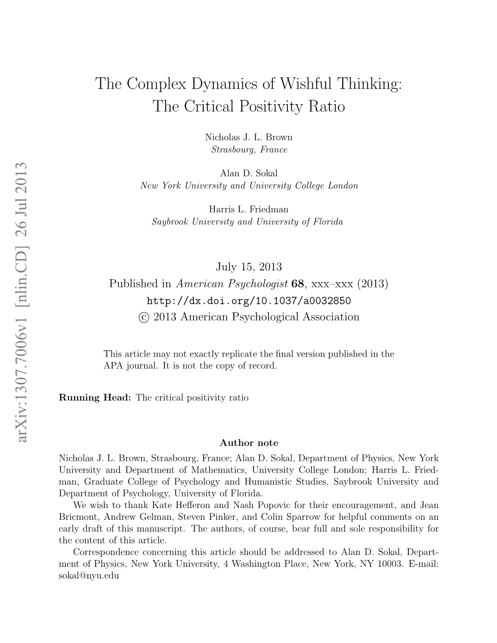 The Complex Dynamics of Wishful Thinking: the Critical Positivity Ratio