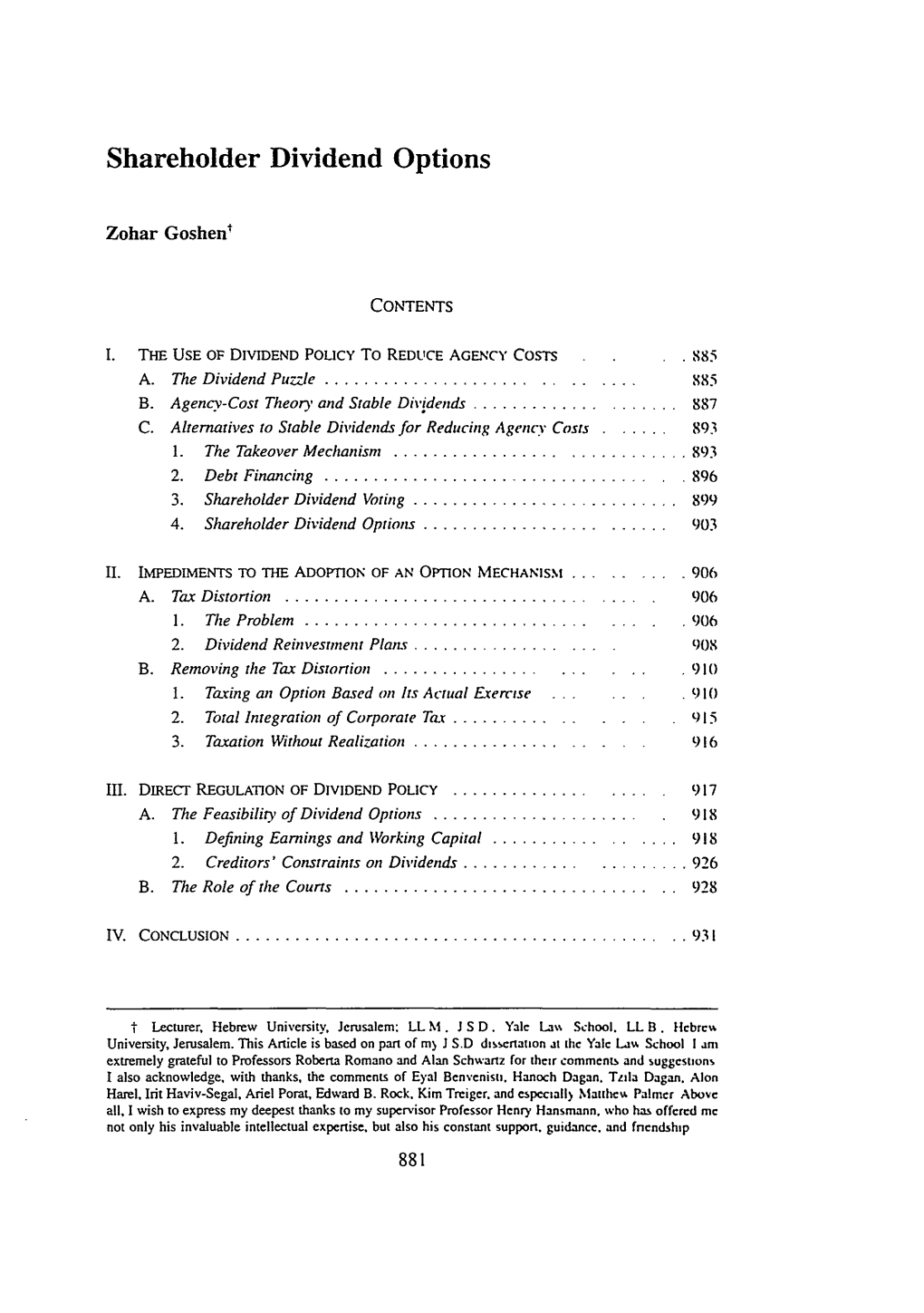 Shareholder Dividend Options