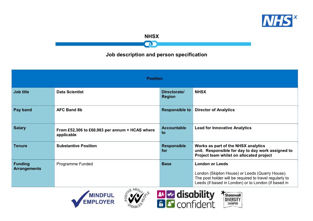 NHSX Job Description and Person Specification