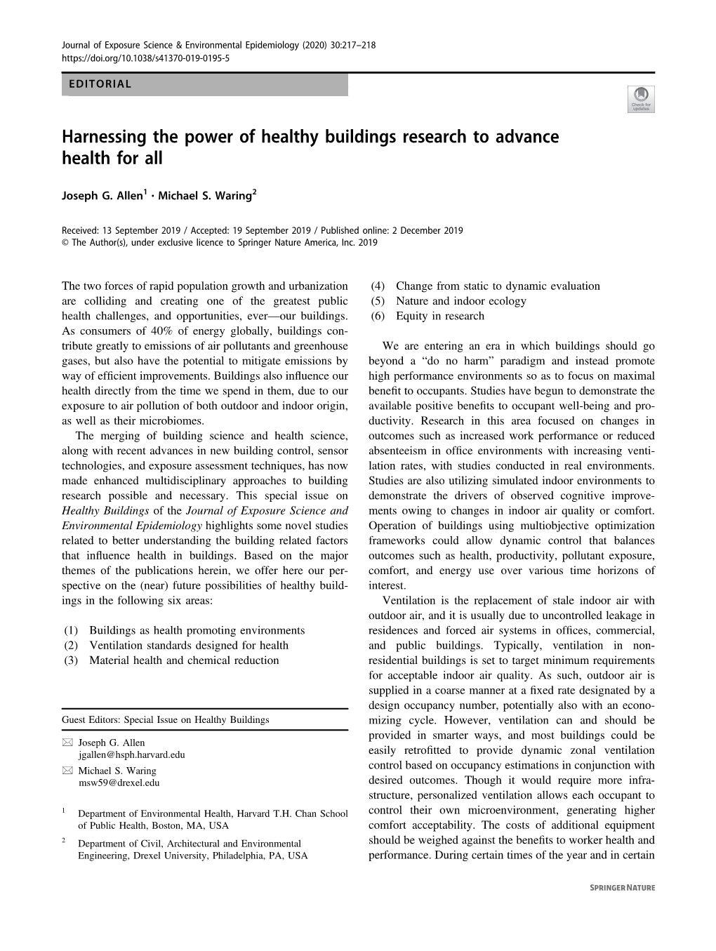 Harnessing the Power of Healthy Buildings Research to Advance Health for All