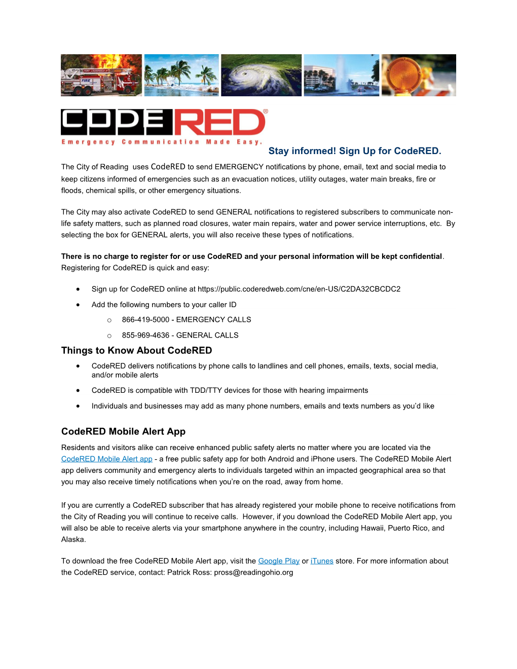 Stay Informed! Sign up for Codered