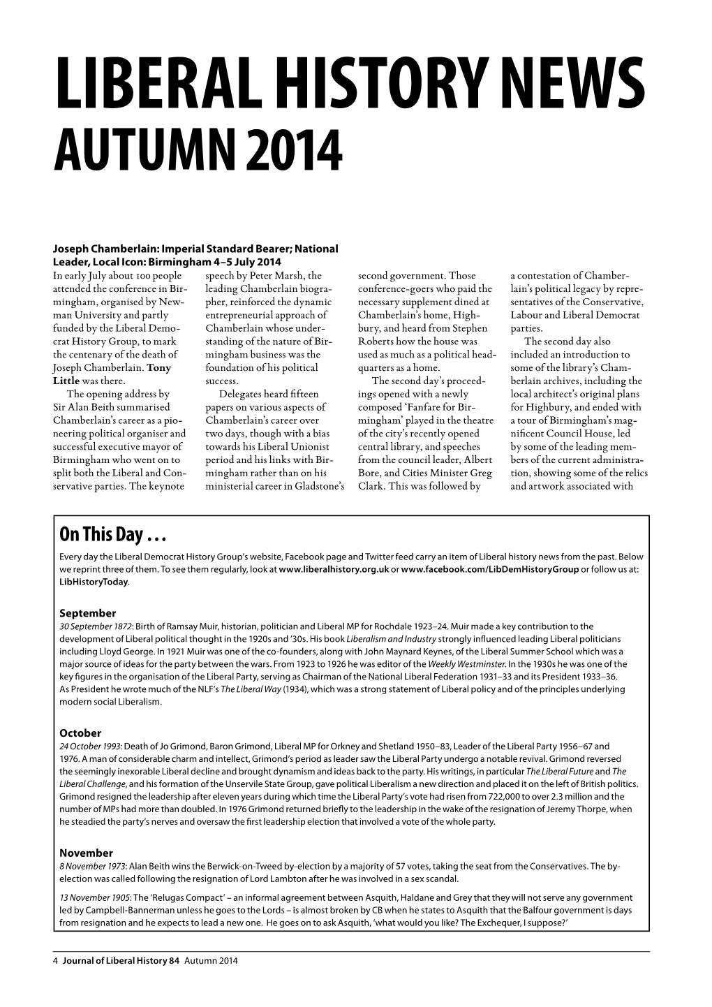 Liberal History News Autumn 2014