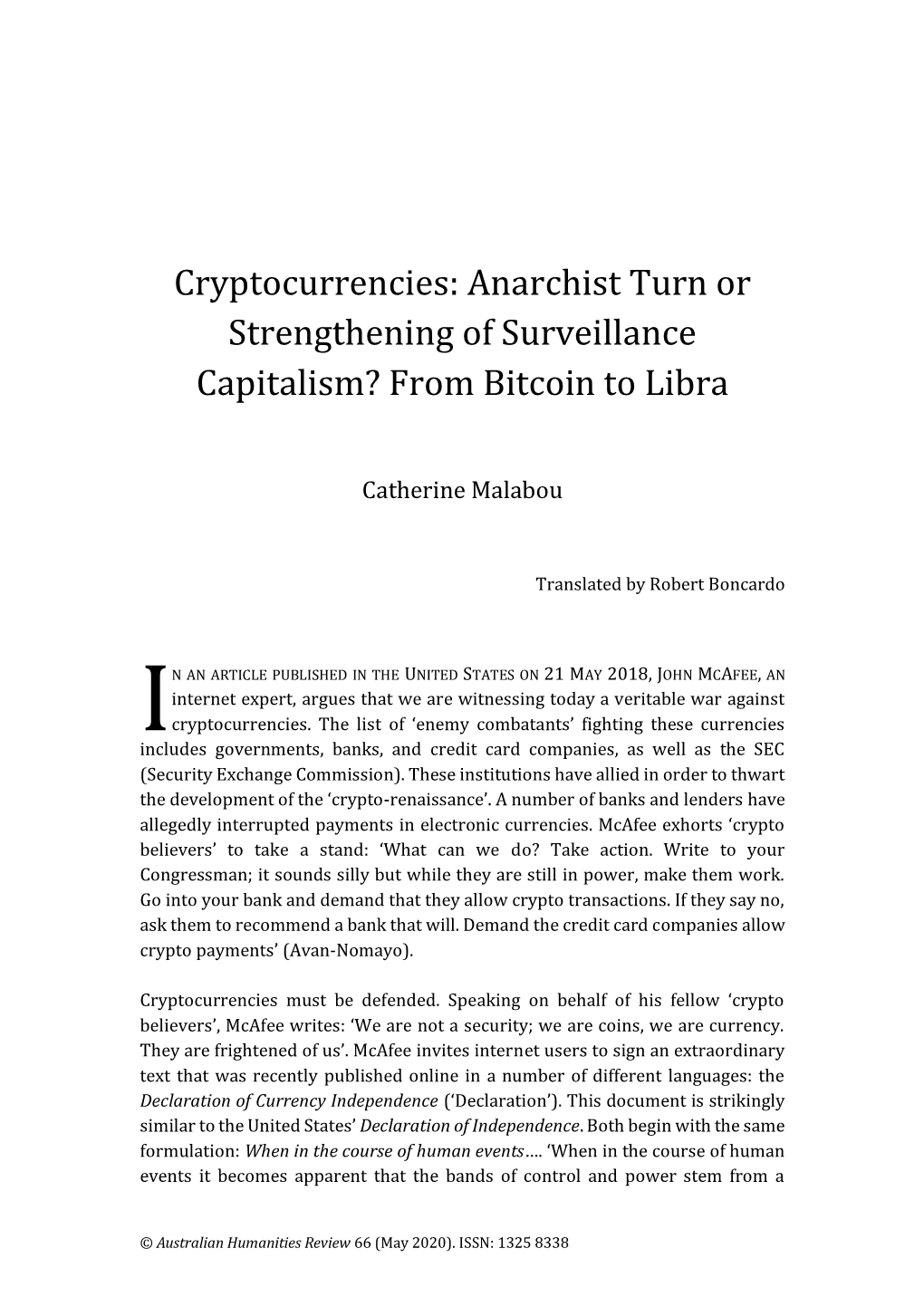 Anarchist Turn Or Strengthening of Surveillance Capitalism? from Bitcoin to Libra