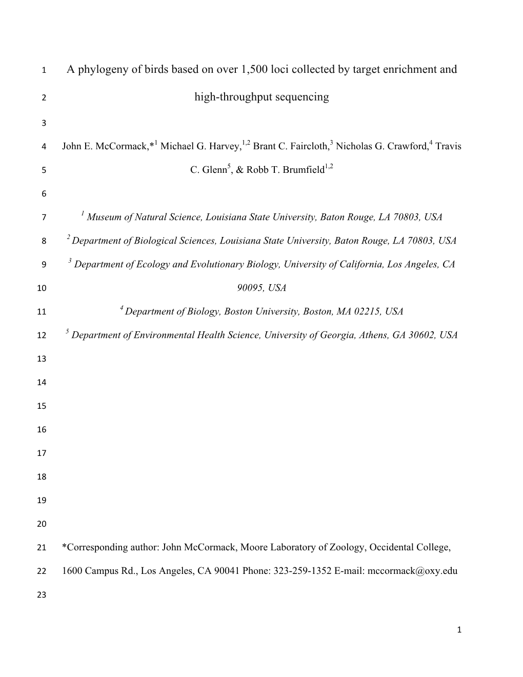 A Phylogeny of Birds Based on Over 1,500 Loci Collected by Target Enrichment And