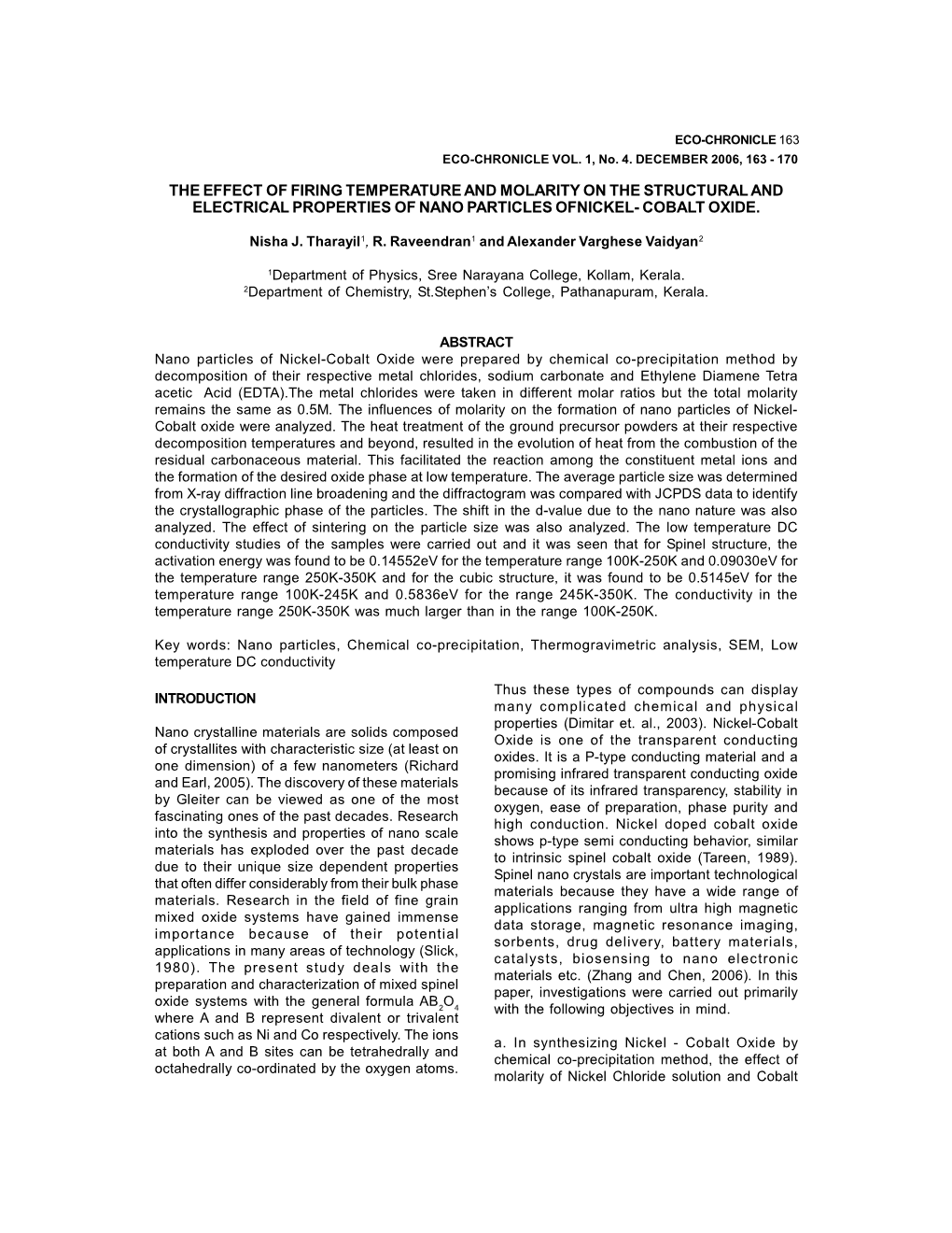 The Effect of Firing Temperature and Molarity on the Structural and Electrical Properties of Nano Particles Ofnickel- Cobalt Oxide