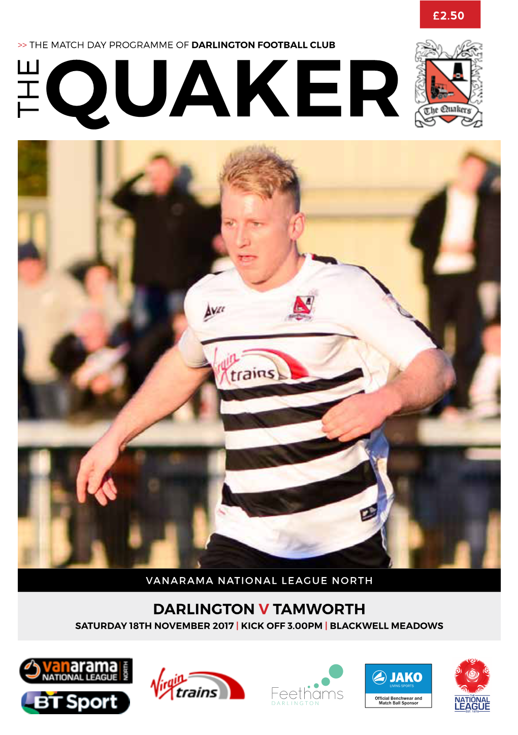 Darlington V Tamworth Saturday 18Th November 2017 | Kick Off 3.00Pm | Blackwell Meadows