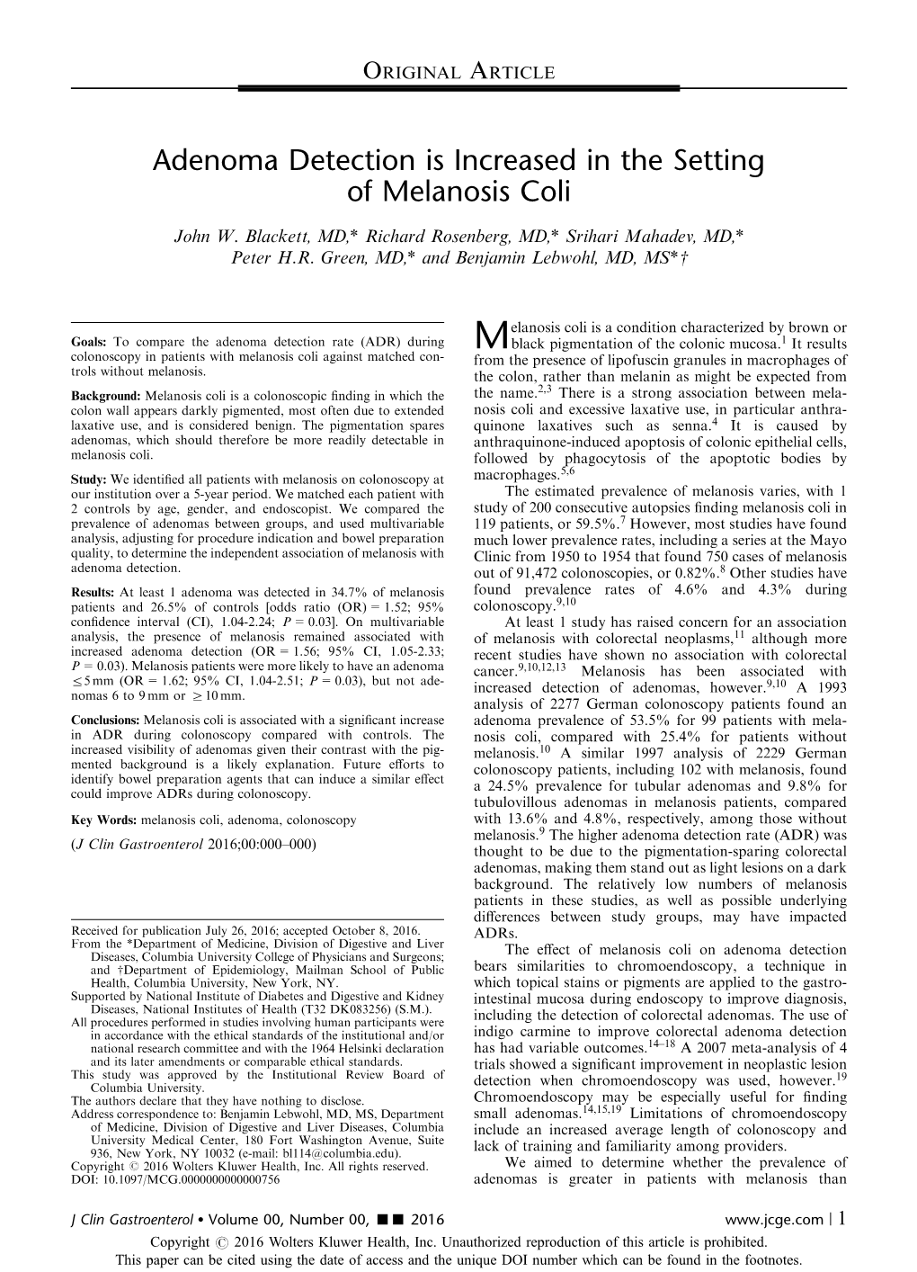 Adenoma Detection Is Increased in the Setting of Melanosis Coli