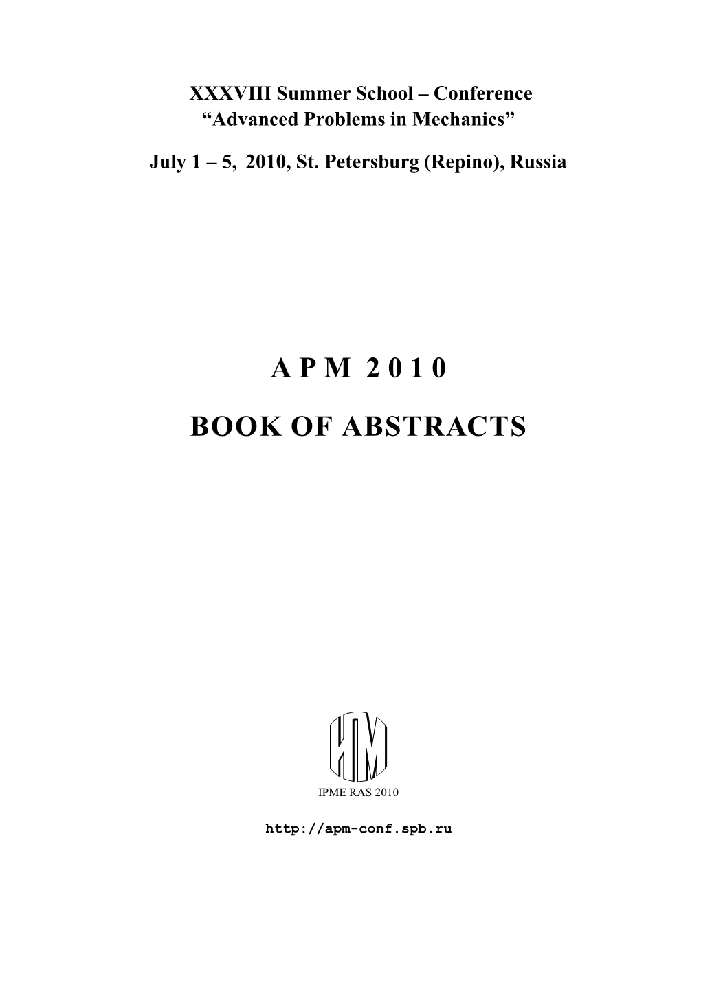 Apm 2010 Book of Abstracts