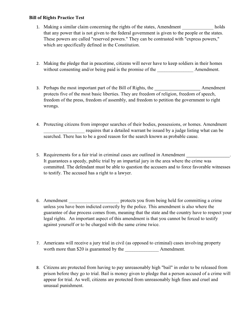 Bill of Rights Practice Test