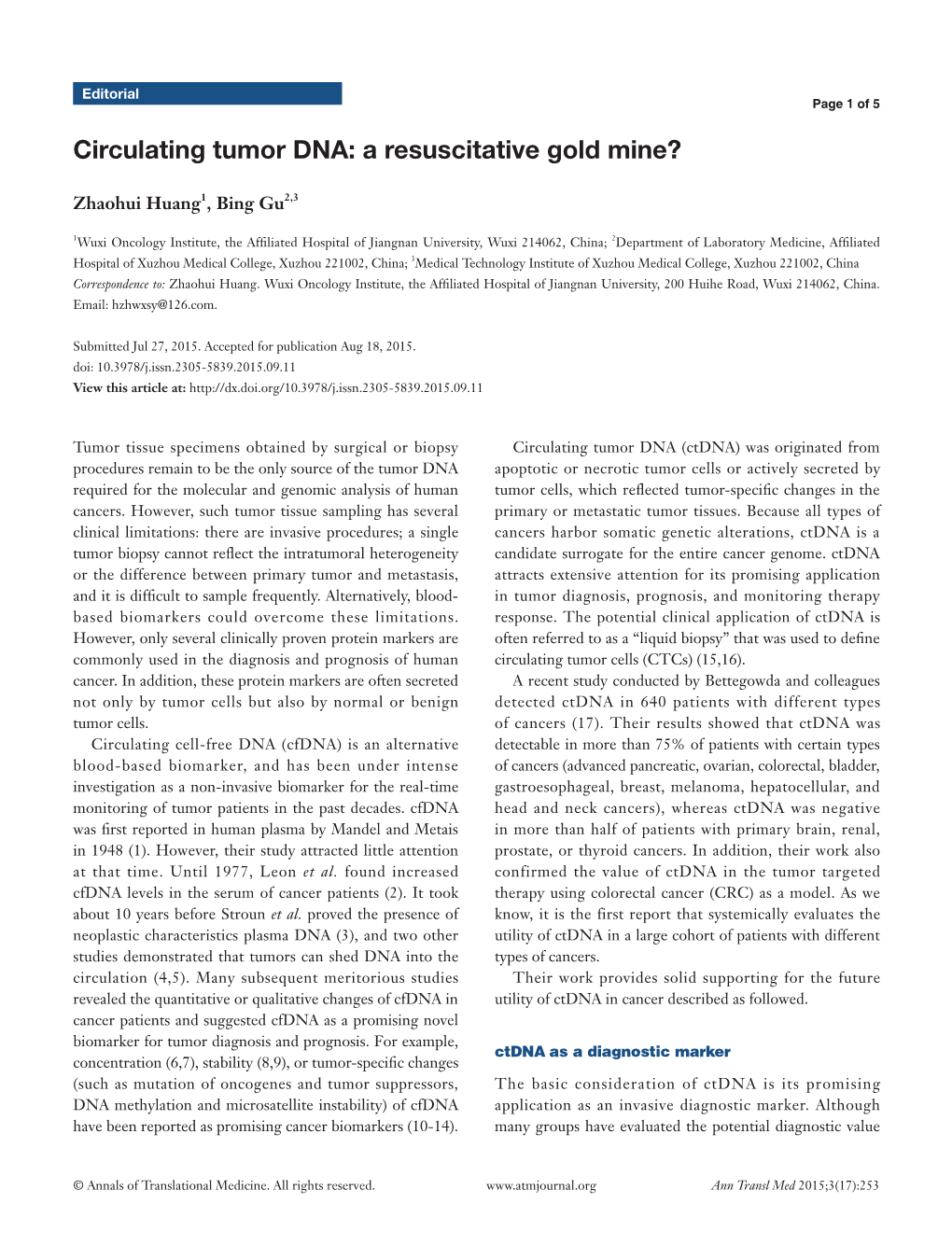 Circulating Tumor DNA: a Resuscitative Gold Mine?