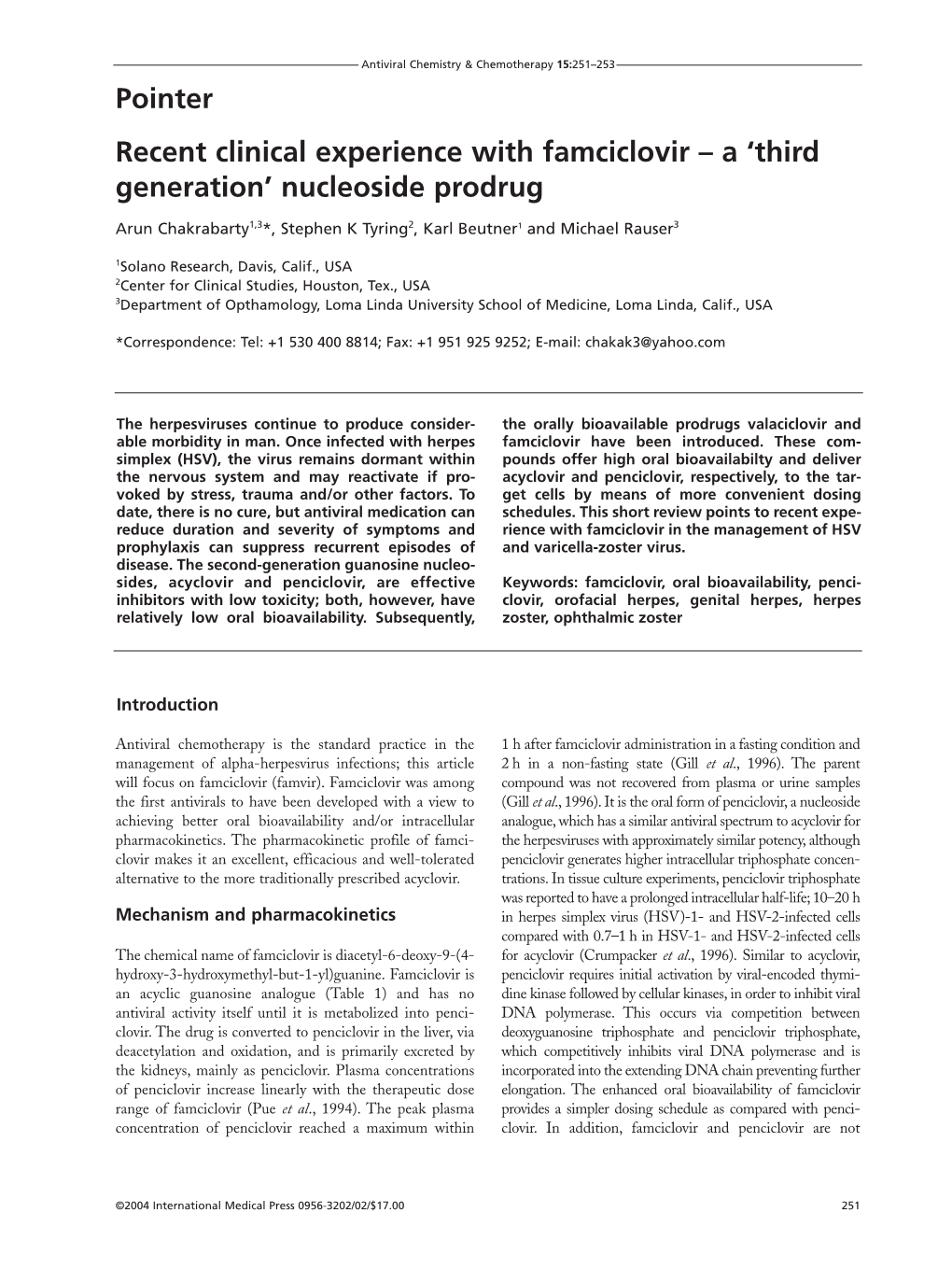 Pointer Recent Clinical Experience with Famciclovir – a 'Third Generation