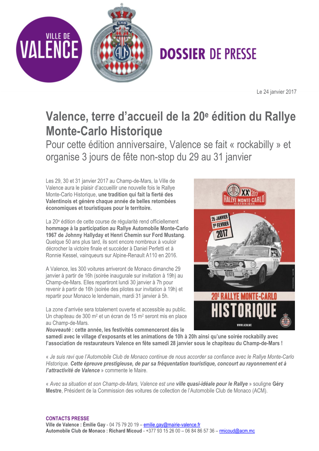 Valence, Terre D'accueil De La 20E Édition Du Rallye Monte-Carlo