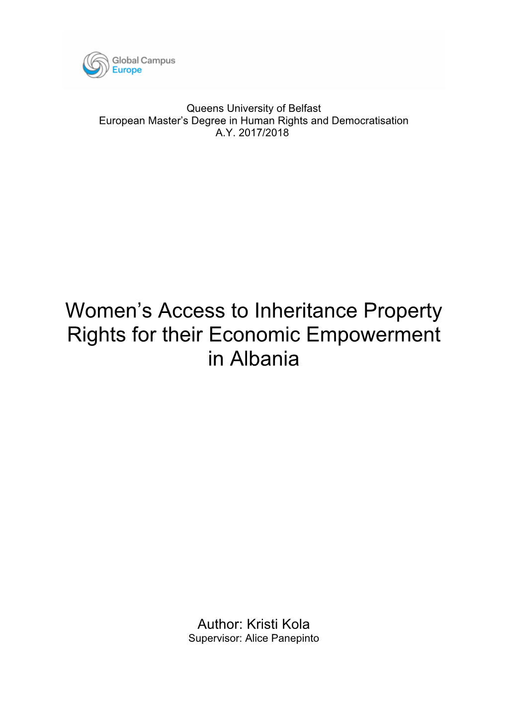 Women's Access to Inheritance Property Rights for Their Economic Empowerment in Albania