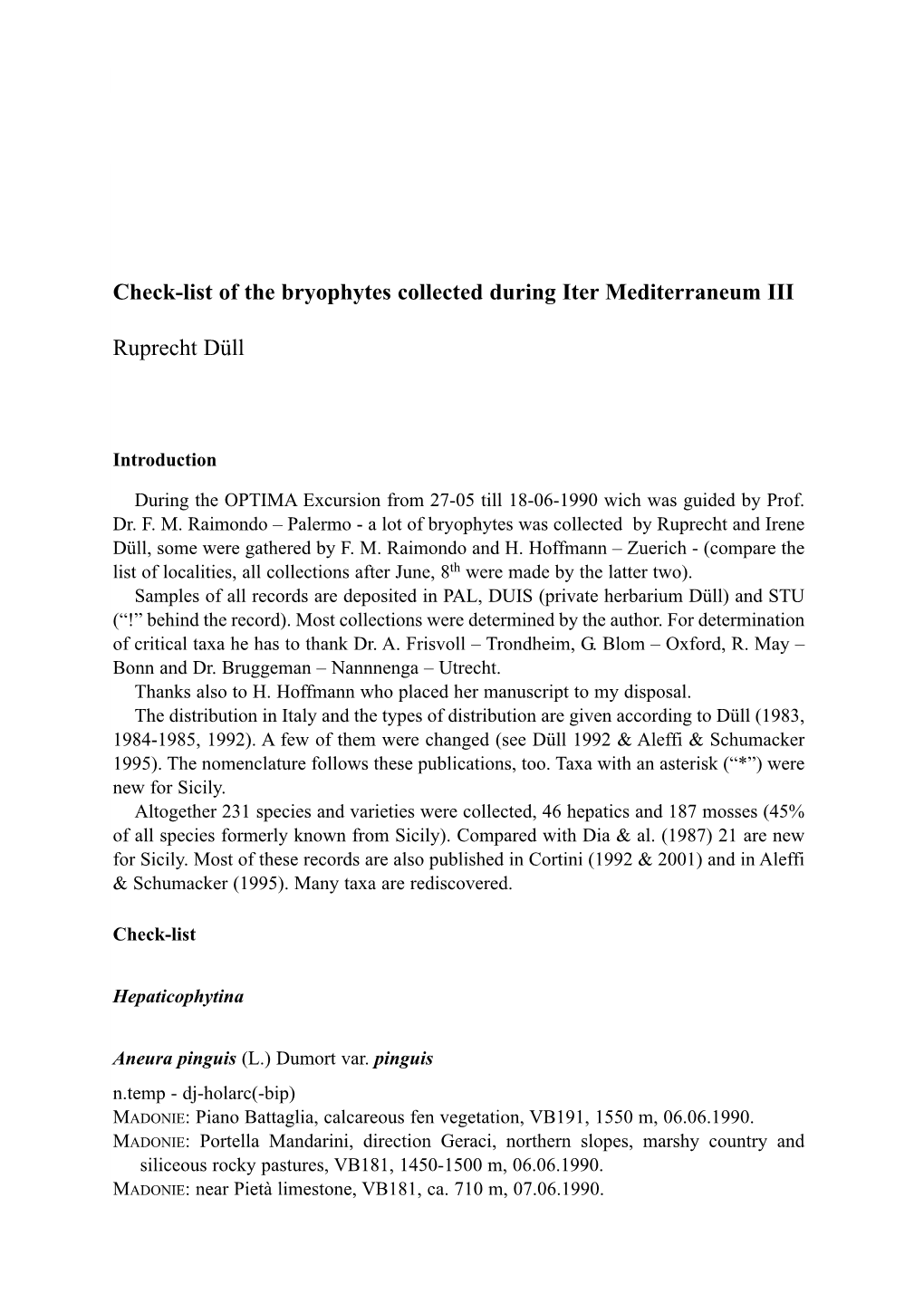 Check-List of the Bryophytes Collected During Iter Mediterraneum III