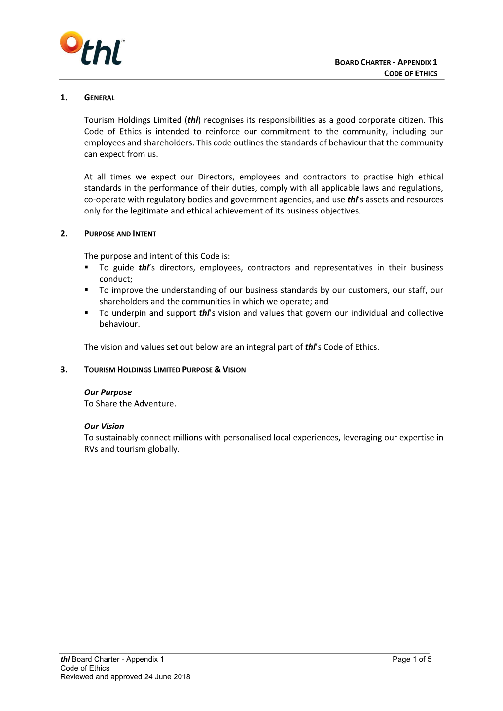 Board Charter - Appendix 1 Code of Ethics