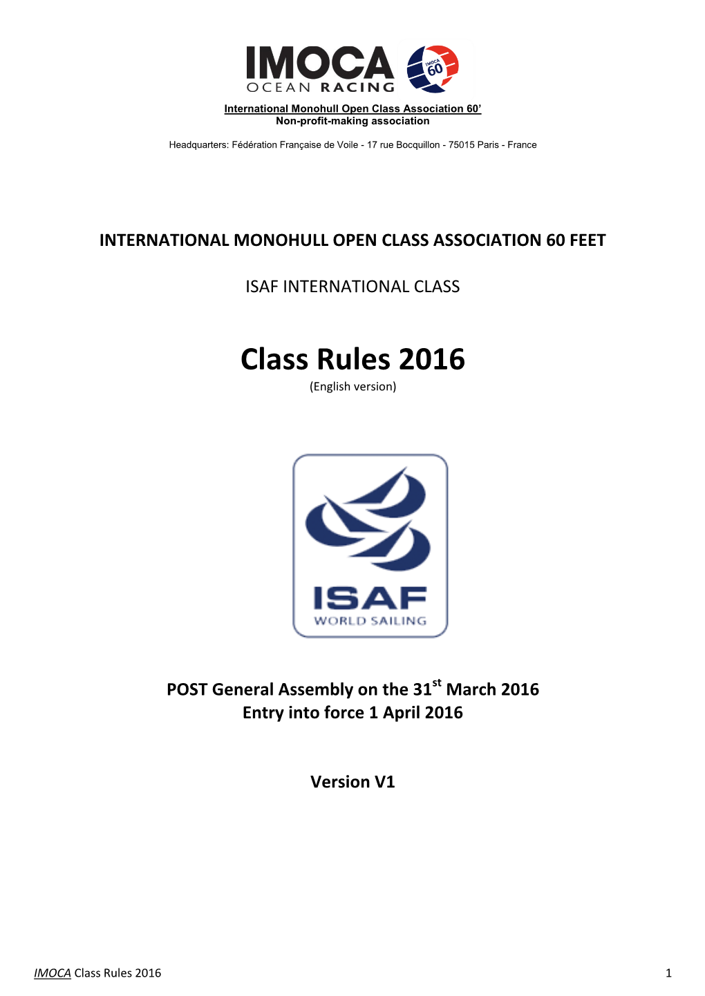 Class Rules 2016 (English Version)