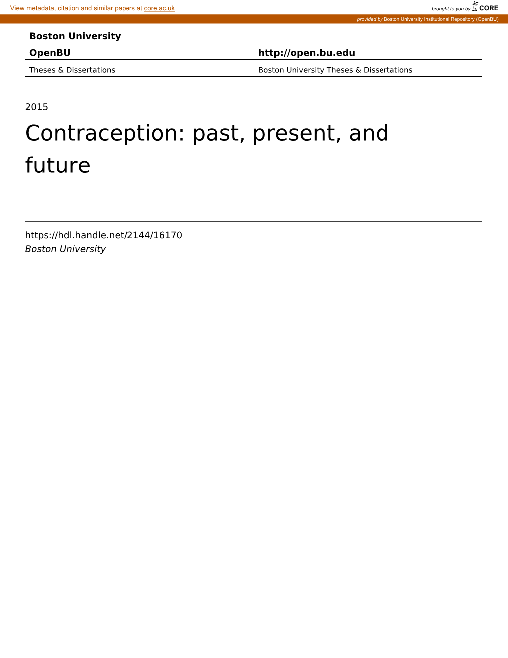 Contraception: Past, Present, and Future