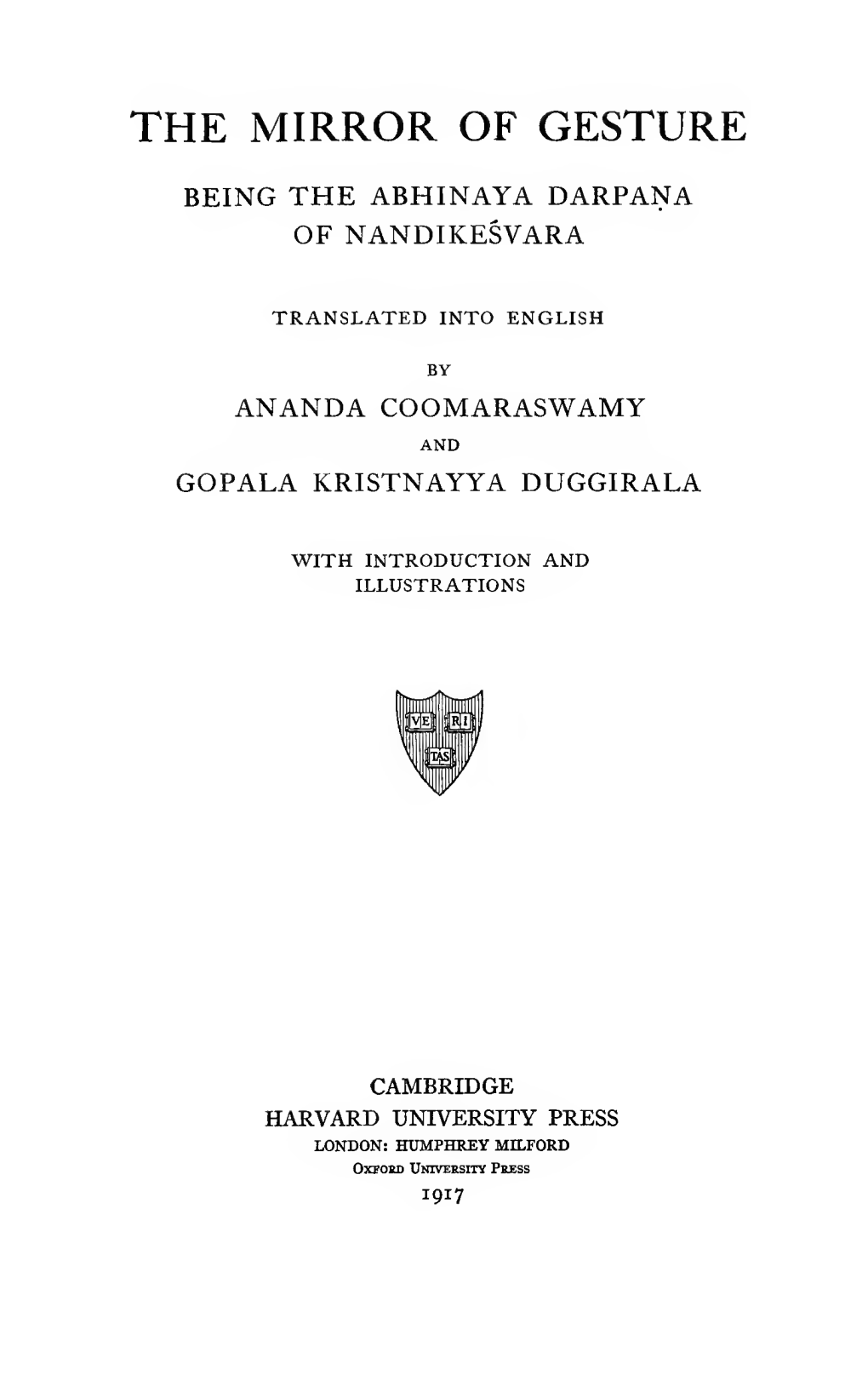 The Mirror of Gesture (Abhinaya Darpana of Nandikeśvara)