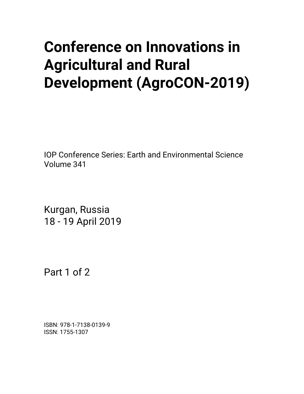 Conference on Innovations in Agricultural and Rural Development (Agrocon-2019)