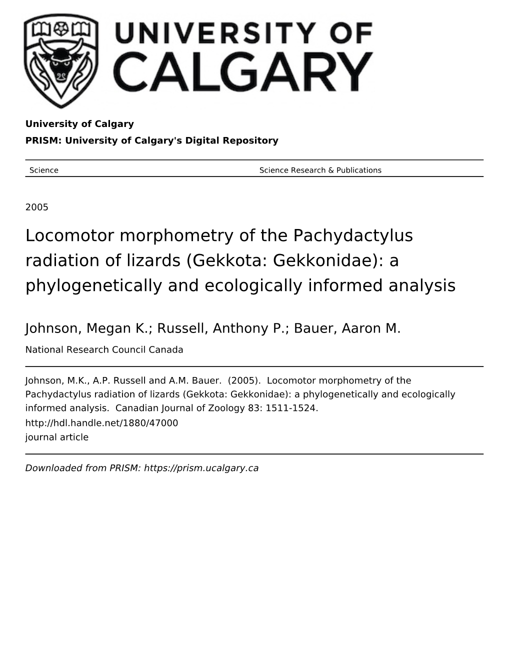 Locomotor Morphometry of the Pachydactylus Radiation of Lizards (Gekkota: Gekkonidae): a Phylogenetically and Ecologically Informed Analysis