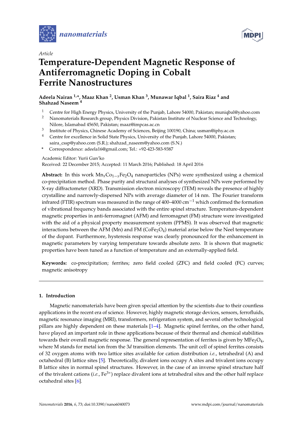 Temperature-Dependent Magnetic Response of Antiferromagnetic Doping in Cobalt Ferrite Nanostructures