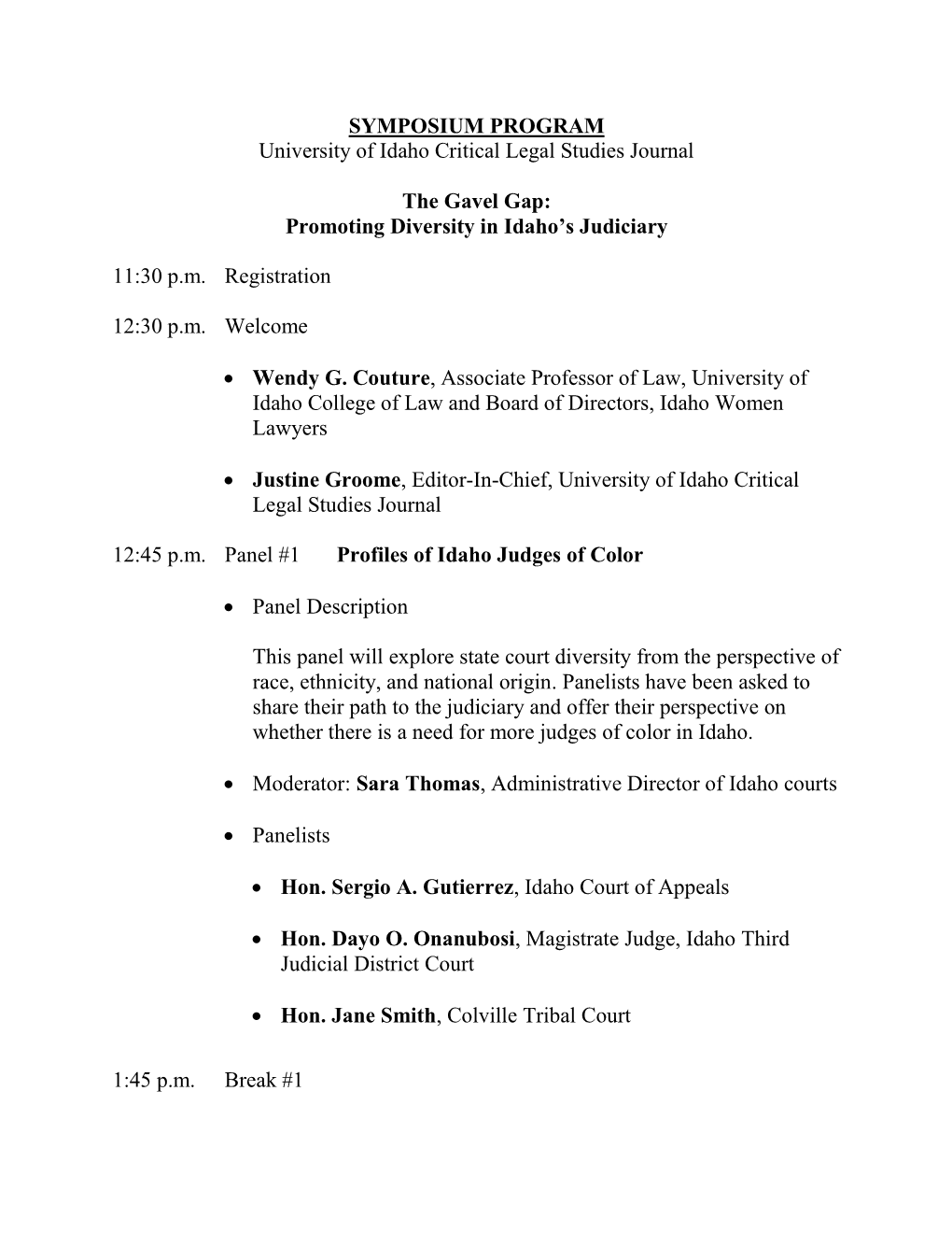 SYMPOSIUM PROGRAM University of Idaho Critical Legal Studies Journal