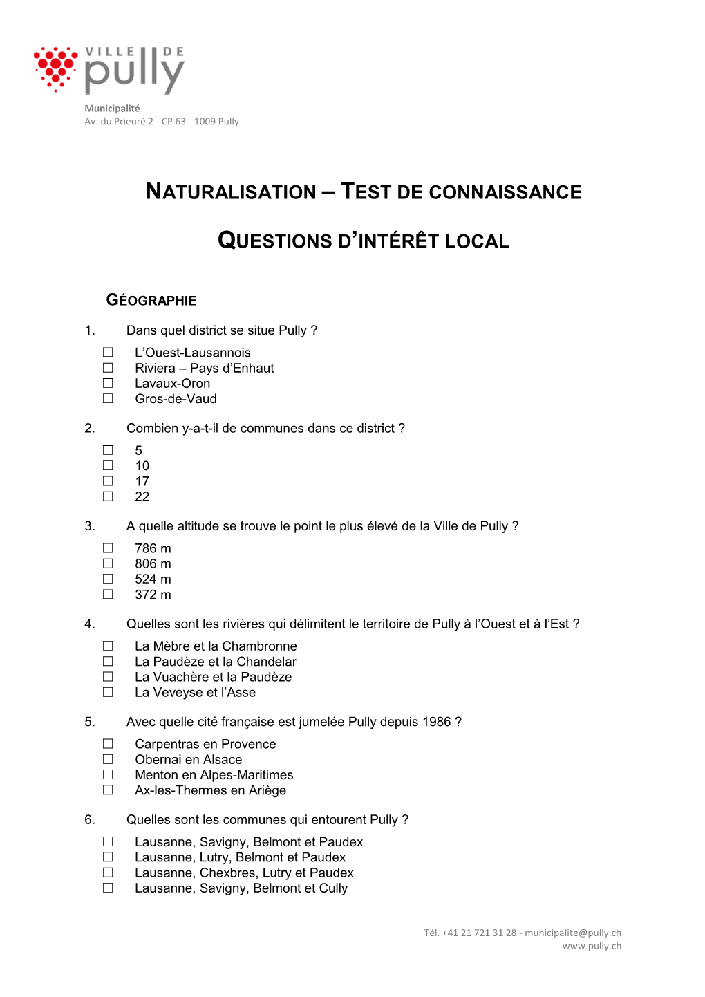 Naturalisation – Test De Connaissance Questions D