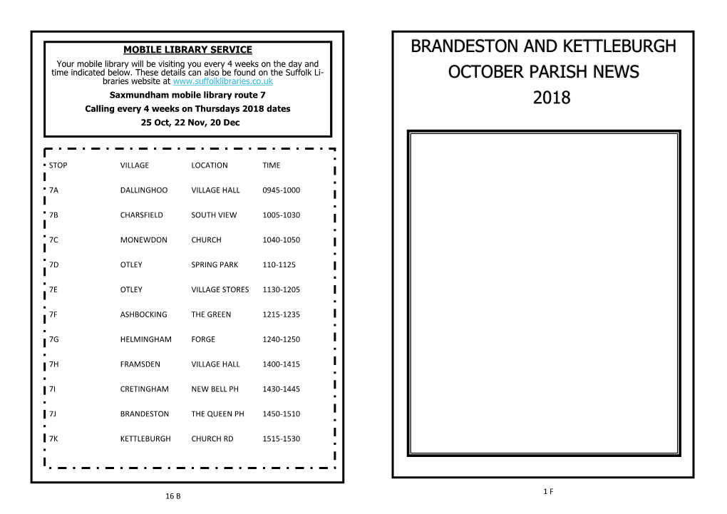 Brandeston and Kettleburgh October Parish News 2018