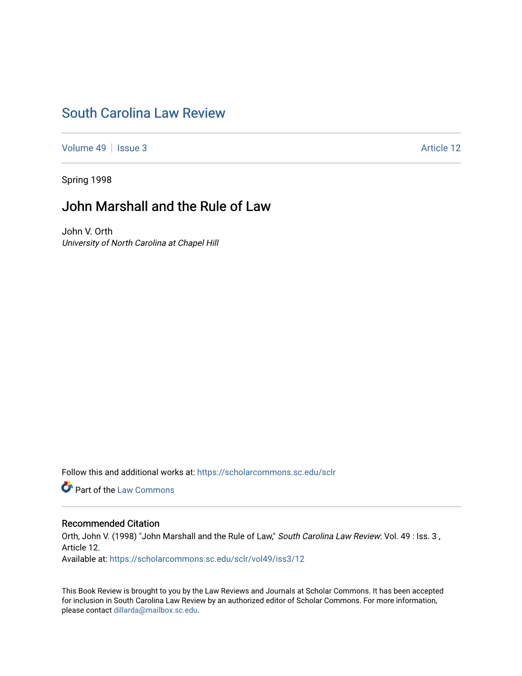 John Marshall and the Rule of Law