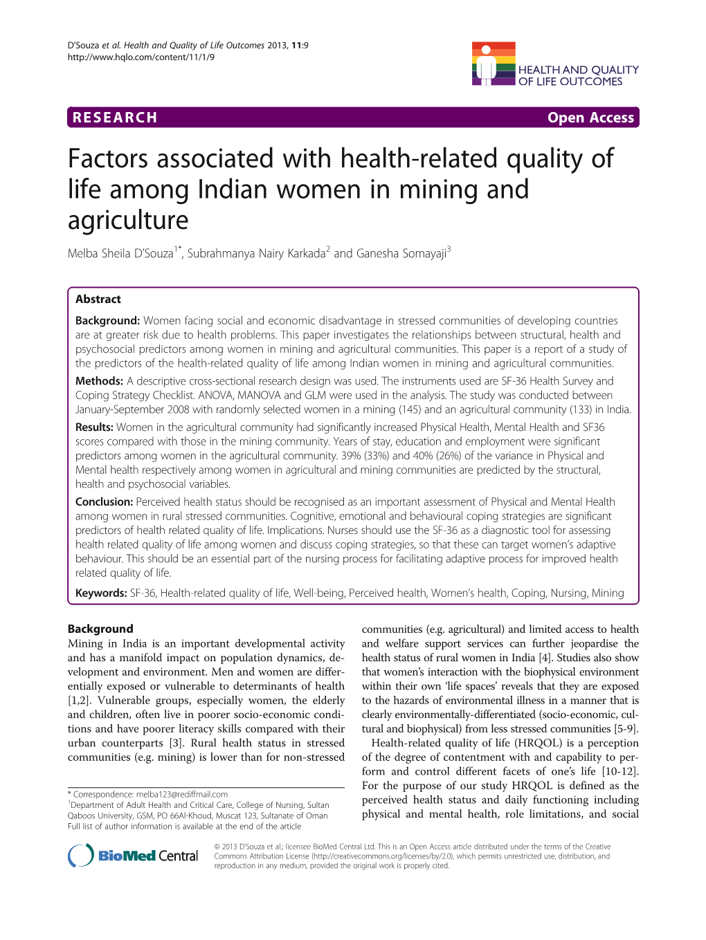 Factors Associated with Health-Related Quality of Life Among Indian Women