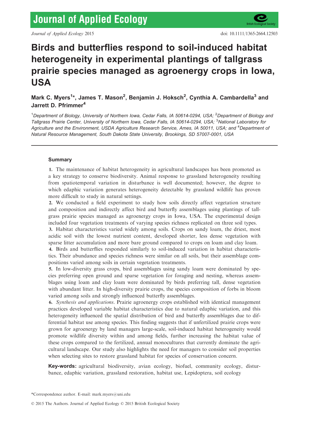 Birds and Butterflies Respond to Soil-Induced Habitat Heterogeneity