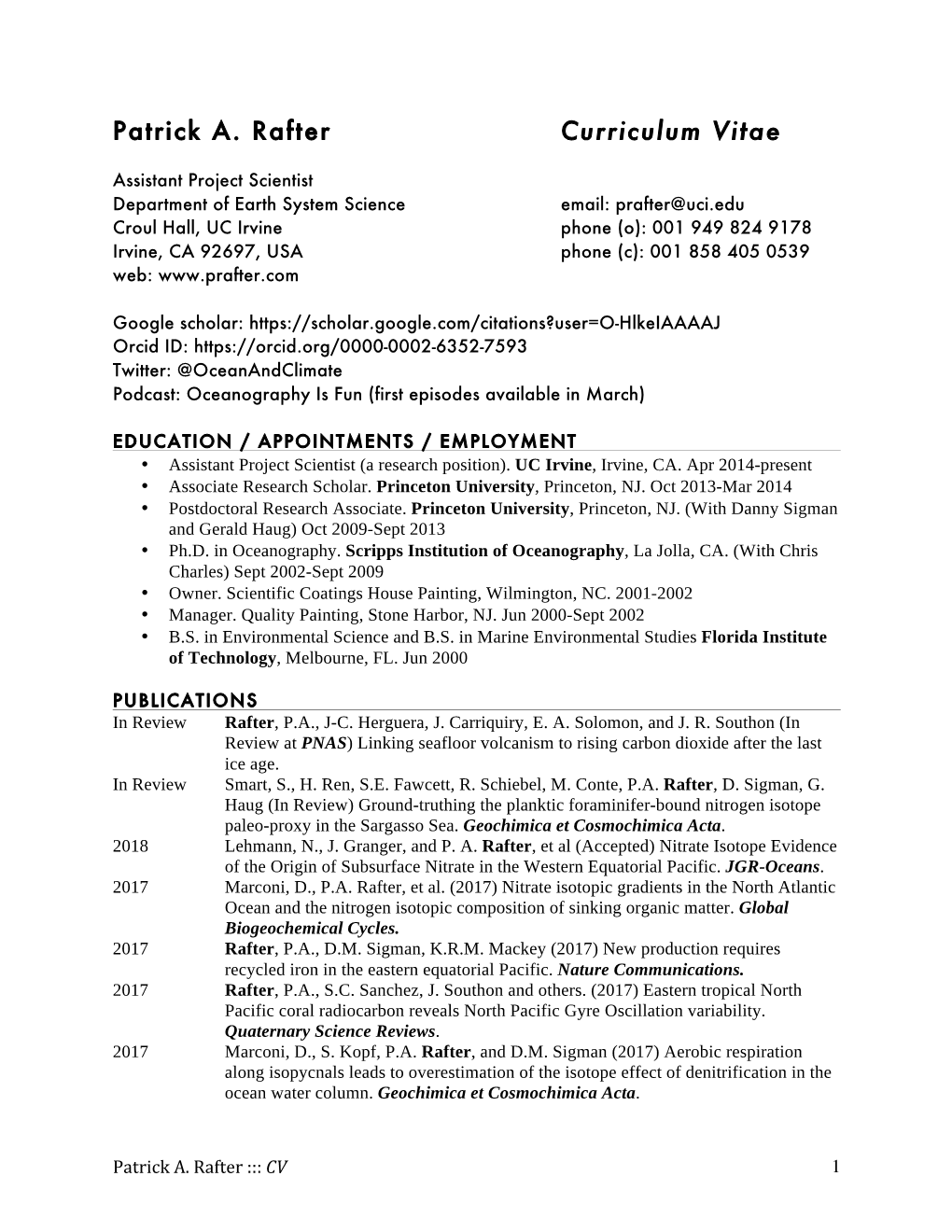 Patrick A. Rafter Curriculum Vitae