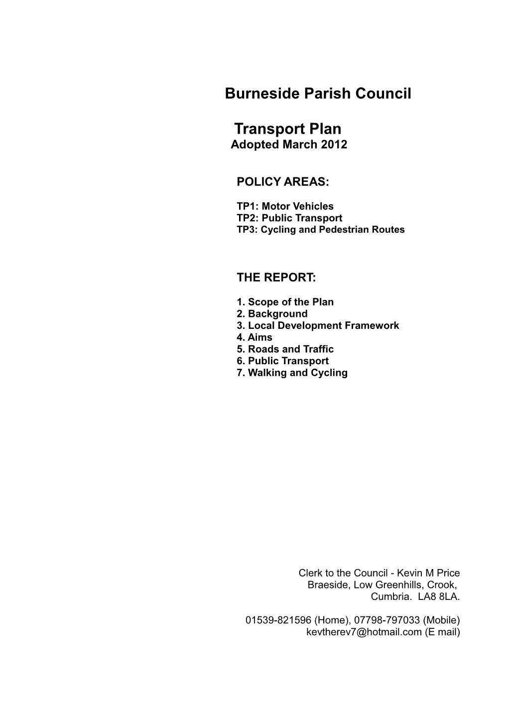 Burneside Parish Council Transport Plan